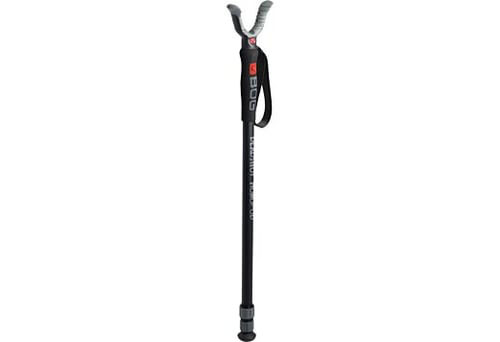 The DeadShot Monopod offers adjustable height, durable aluminum construction, quick twist locks, a rubberized shooting rest, and a comfortable foam grip for optimal performance.