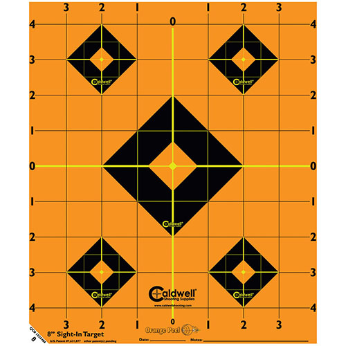 Caldwell Orange Peel Targets feature dual-color flake-off technology for instant hit visibility, making target acquisition easy with a vibrant orange background.