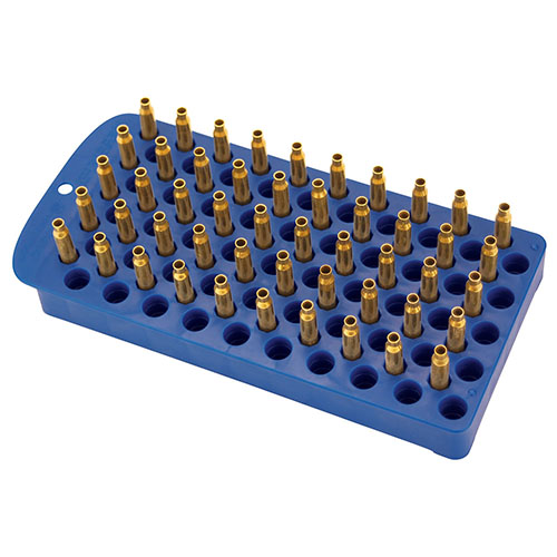 The Frankford Arsenal Universal Reloading Tray holds 50 rounds, accommodating rifle cartridges from .17 to .458 and handgun cartridges 9mm to 500 S&W for versatile reloading.