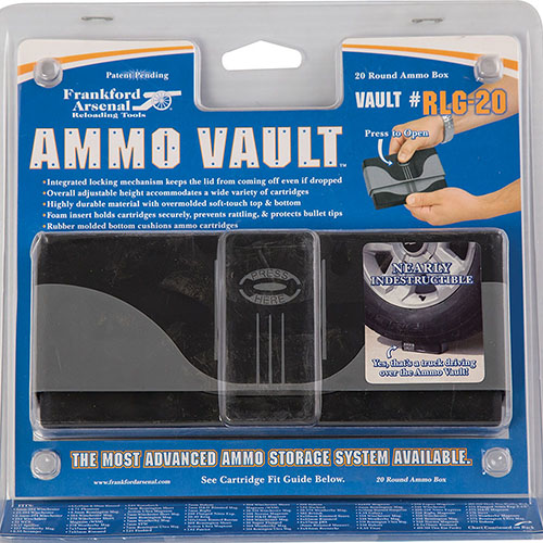 The Frankford Arsenal Ammo Vault RLG-20 provides superior ammo protection with impact-resistant materials and a secure locking design, eliminating rattling and damage.