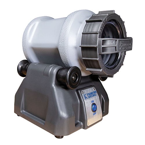 The Frankford Arsenal Platinum Series Rotary Tumbler Lite features a compact design, holds 300 .223 cases, has an easy ON/OFF function, and a leak-proof cap.