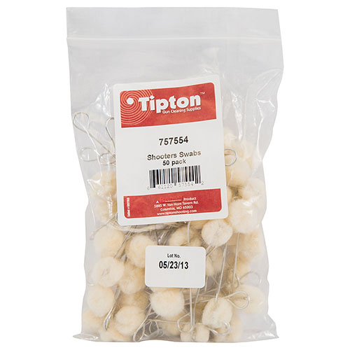 Tipton Shooters Swabs feature wire handles for easy application of lubes and solvents, ideal for cleaning hard-to-reach areas in firearms. 50 swabs included.