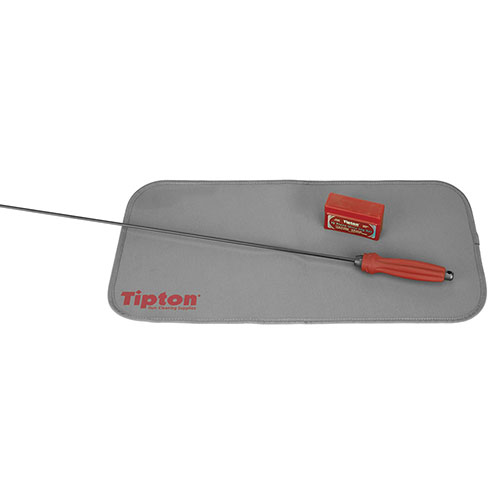 The Tipton Maintenance Mat features padded neoprene to protect finishes, absorbs oils and solvents, and rolls easily for convenient storage—ideal for firearm cleaning.
