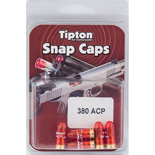 Tipton Snap Caps for 380 ACP protect your firing pin, aid in trigger pull adjustments, and relieve hammer spring tension during storage—essential for every gun owner.