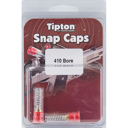 Protect your firing pin with Tipton Snap Caps for 410 Bore shotguns; ideal for trigger pull adjustments and relieving hammer spring tension when storing.