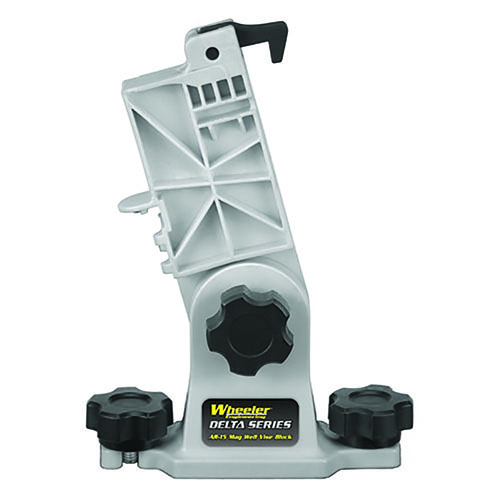 The Wheeler Delta Series AR-15 Mag Well Vise Block offers a stable cleaning base, innovative bolt service station, and durable, non-marring construction for AR-15 owners.