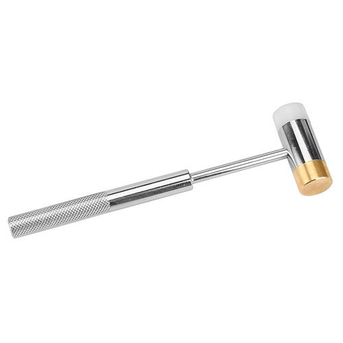 The Wheeler Nylon/Brass Hammer features a non-marring nylon face for delicate tasks and a brass face ideal for driving pins and punches, perfect for any gunsmith.