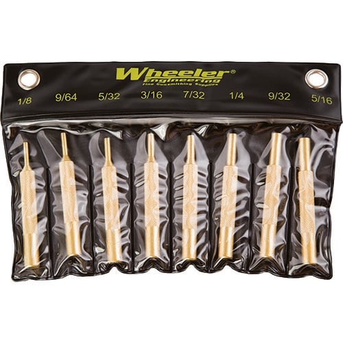 The Wheeler Brass Punch Set includes eight precision punches (1/8