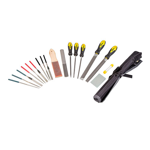 The Wheeler Professional Gunsmithing File Set offers a versatile range of files, perfect for reshaping wood stocks and smoothing actions with precision.