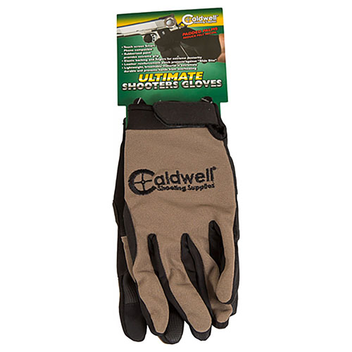 Caldwell Shooting Gloves offer lightweight, breathable durability, leather reinforcement against 'Slide Bite', custom grip for dexterity, and touch-sensitive fingertips for smartphones.