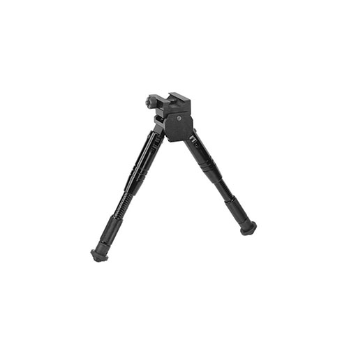 The Caldwell AR Bipod Prone offers quick attachment to picatinny rails, pivot and cant movements for alignment, secure height positioning, and rubber feet for grip.