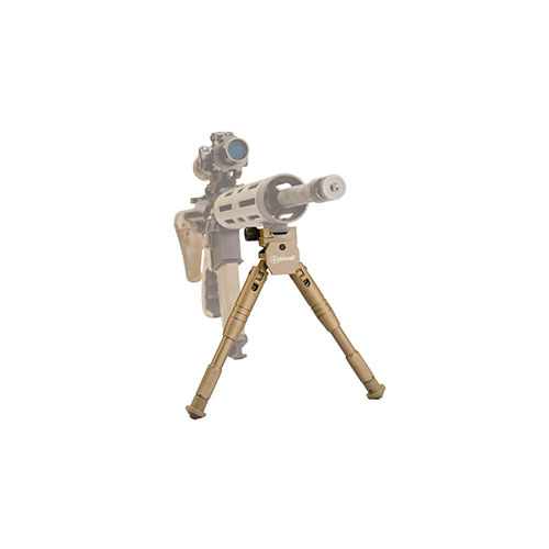 The Caldwell AR Bipod features a quick attach system for picatinny rails, pivot and cant movements for alignment, and secure height adjustment with rubber feet for grip.