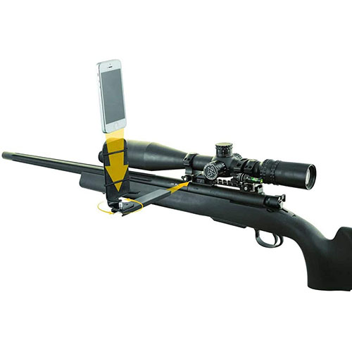 The Caldwell Pic Rail Phone Mount securely holds your smartphone on any picatinny rail, offering adjustable angles for capturing action shots or displaying data.