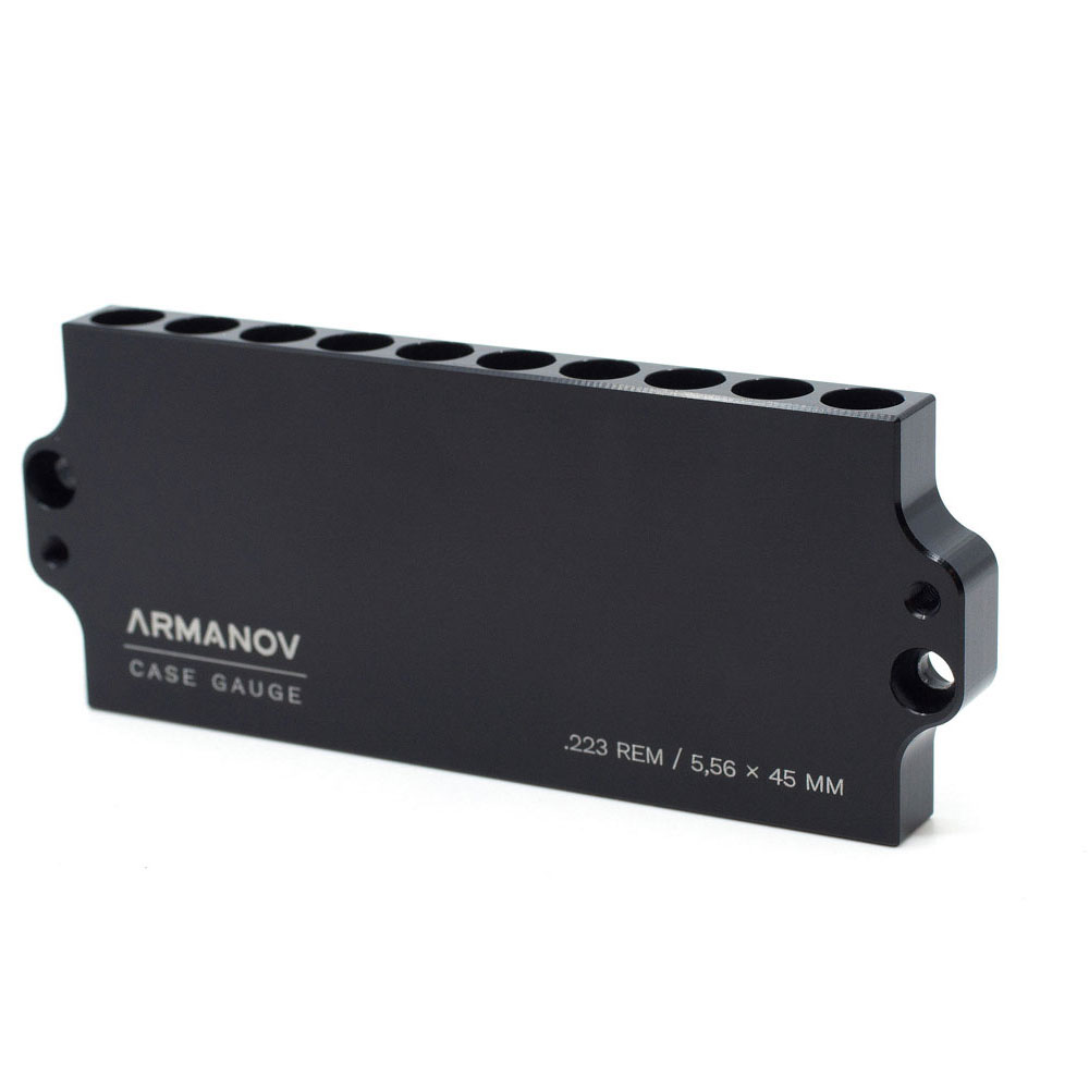 The ARMANOV Case Gauge for .223 REM offers precision sorting, stackable design, and faster testing with 10 pockets, ensuring reliable ammo and reduced malfunctions.