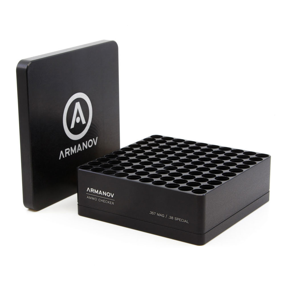 The ARMANOV Gauge Box with Flip Cover holds 100 rounds, ensuring quick checks for defects, faster ejection, and compatibility with MTM and Dillon boxes.