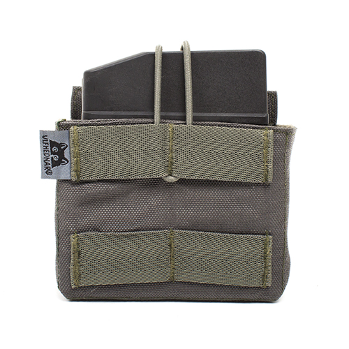 The ULFHEDNAR Universal Magazine Pocket fits 1-2 long rifle mags, adjusts easily with velcro and bungee, made from durable Cordura, and features a molle loop.