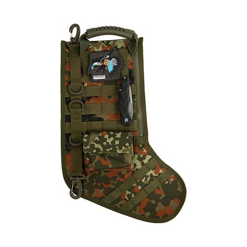 The Tactical Christmas Stocking offers durable materials, MOLLE versatility, quick-access pockets, large internal volume, and personalization options for a festive mission-ready style.