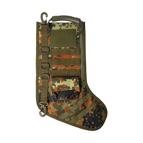 The Tactical Christmas Stocking offers durable materials, MOLLE versatility, quick-access pockets, large internal volume, and personalization options for a festive mission-ready style.