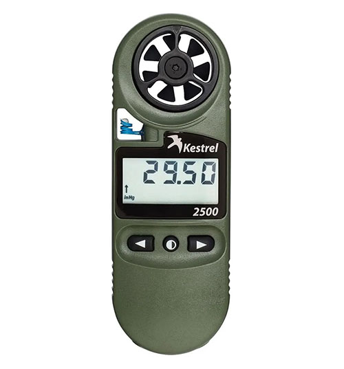 The Kestrel 2500NV offers precise weather data, a built-in pressure sensor, NV backlighting, and IP67 waterproofing, perfect for shooters and outdoor enthusiasts.