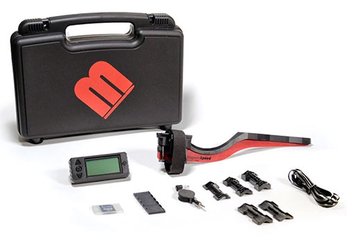 The MagnetoSpeed V3 chronograph kit accommodates barrels and suppressors from 1/2" to 2" in diameter, with enhanced blast zone clearance for optimal performance.