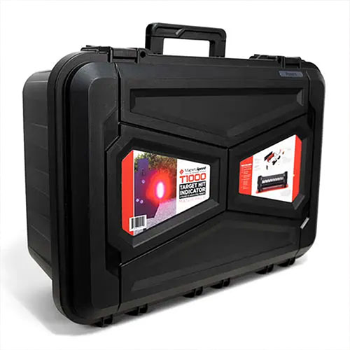 The MagnetoSpeed T1000 THI Match Pack offers reliable hit indication, perfect for competitive shooters, with 10 indicators and a hard carry case for easy transport.
