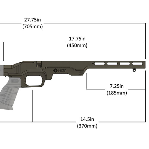 The MDT LSS-RF Gen 2 Chassis System for Tikka T1x offers a lightweight, compact design, M-Lok compatibility, and uses factory magazines for 22LR/17 HMR rifles.