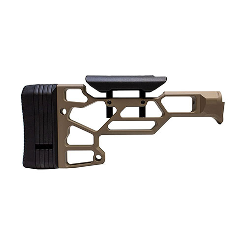 The MDT Skeleton Rifle Stock Lite features Length of Pull adjustment and an adjustable cheek rest, ensuring a customizable fit for TAC21, LSS-XL, and HS3 chassises.