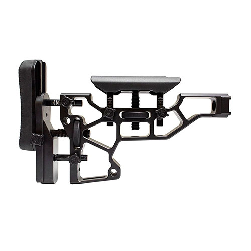 The MDT Elite Fixed Rifle Stock offers toolless adjustments for cheek riser and buttpad, ensuring optimal comfort and fit for ACC and ESS chassises.