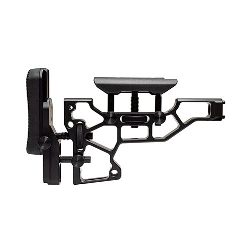 Enhance your shooting experience with the MDT Skeleton Rifle Stock, featuring toolless adjustments for cheek riser and buttpad, fitting ACC and ESS chassises.