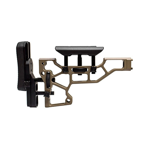 Experience ultimate comfort with the MDT Skeleton Rifle Stock, featuring toolless adjustments for cheek riser and buttpad, compatible with ACC and ESS chassises.