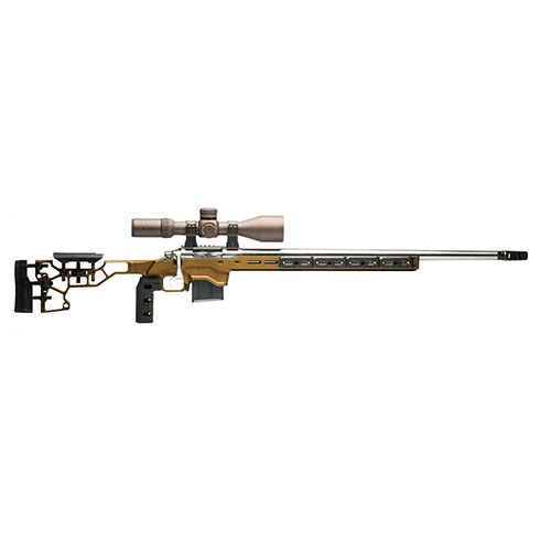 The MDT ACC Chassis for Remington 700 offers adjustable weight management, ARCA dovetail, MDT Elite Grip, and compatibility with AICS magazines for optimal performance.