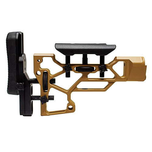 The MDT Skeleton Rifle Stock, V5 Short offers toolless adjustments for optimal comfort, ensuring a perfect fit for TAC21, LSS-XL, and HS3 chassises.