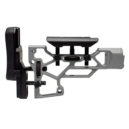 The MDT Skeleton Rifle Stock V5 Short offers toolless adjustments for optimal comfort and performance, fitting TAC21, LSS-XL, and HS3 chassises.