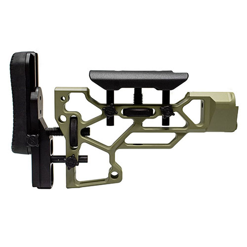 The MDT Skeleton Rifle Stock, V5 Short offers toolless adjustments for optimal comfort and performance, fitting TAC21, LSS-XL, and HS3 chassises.