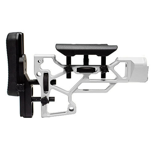 Experience enhanced shooting comfort with the MDT Skeleton Rifle Stock, V5 Short, featuring toolless adjustments for a perfect fit on TAC21, LSS-XL, and HS3 chassises.