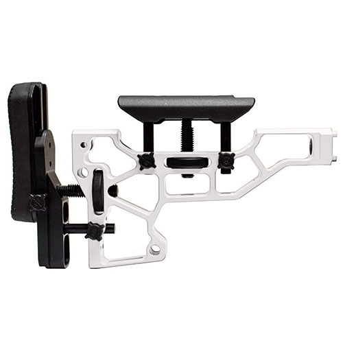 The MDT Skeleton Rifle Stock offers toolless adjustments for cheek riser and buttpad, ensuring optimal comfort and fit for ACC and ESS chassises.