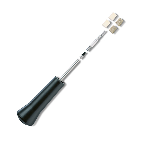 The VFG Power-Line Profi cleaning rod, made of stainless steel, features an ergonomic handle and smooth ball bearings for effortless cleaning of calibers .22–6.5mm.