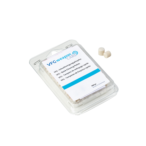 VFG Quick Cleaning-Plugs for Cal. 4.5/.177 ensure thorough barrel cleaning with 500 compact felt plugs, easily fitting and compressing for optimal performance.
