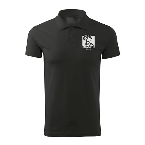 Experience comfort and durability with the Brownells Europe Unisex Poloshirt, featuring side slits for movement, a ribbed collar, and reinforced seams.