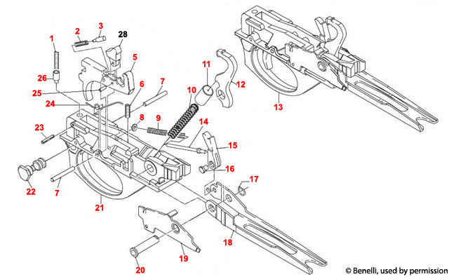 Benelli U.S.A.® M2 Trigger Assembly Schematic - Brownells UK