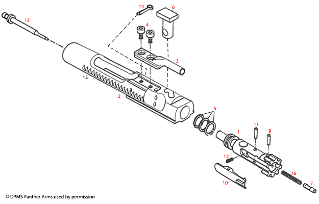 ® Bolt & Carrier Embly Schematic - Brownells UK, , M16 Parts List Schem...