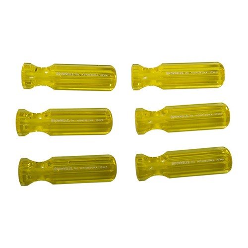 Brownells Molded Plastic Tool Handles are unbreakable, pre-shaped, and drilled for easy mounting on tools, available in yellow or black for versatile use.