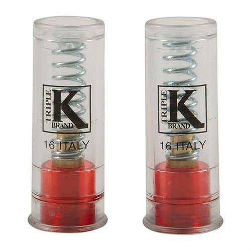 Enhance your shooting skills with TRIPLE-K's 16 gauge Deluxe Snap Caps, featuring a brass base and plastic body for safe, dry-fire practice to save firing pins.