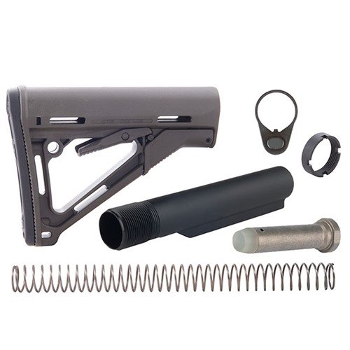 The Brownells AR-15 CTR Stock Assy offers a solid, adjustable fit with a friction lock, durable polymer construction, and ambidextrous sling options in various colours.