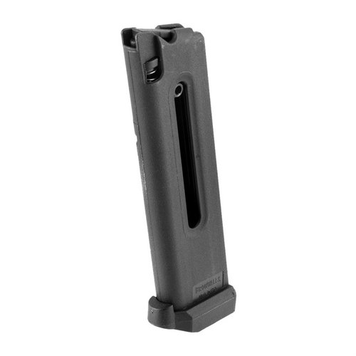 The Brownells 1911 .22LR Conversion Magazine offers durability, reliability, and compatibility with multiple conversions, featuring a textured grip and load assist.