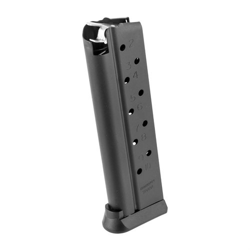 Experience reliable performance with the Brownells Gen2 1911 9MM magazine, featuring heat-treated stainless steel, anti-tilt follower, and corrosion-resistant Xylan coating.