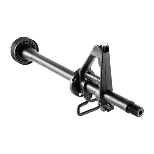 The Brownells A1 Carbine Barrel Assembly features a durable 4150 chrome-moly steel construction, 5.56 NATO chamber, and includes essential components for retro builds.