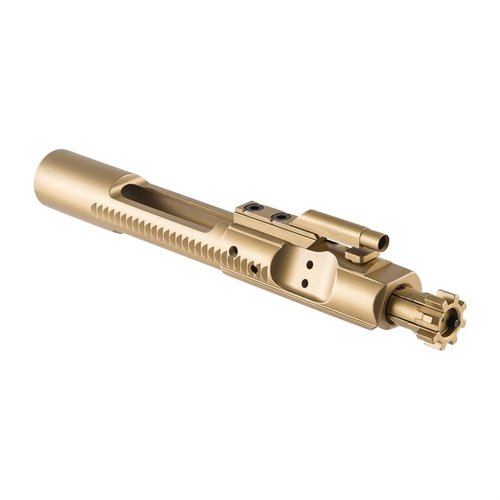 Enhance your AR-15 with the Brownells TiN M16 Bolt Carrier Group, featuring a stunning gold titanium-nitride finish, rugged durability, and reliable performance.