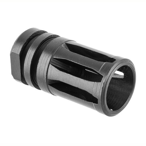 Enhance your AR-15 with the BROWNELLS A2 Flash Hider, featuring 1/2-28 threads, durable 4140 steel construction, and a sleek black oxide finish.