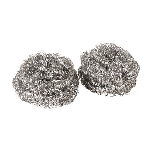 The Brownells Stainless Steel Sponge effectively removes lead and rust without damaging bluing, ideal for cleaning firearms and loading dies, reusable and rust-resistant.